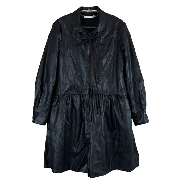Rebecca Taylor RTR Faux Leather Buttoned Long Sleeve Romper Black Size 6 - Picture 13 of 13